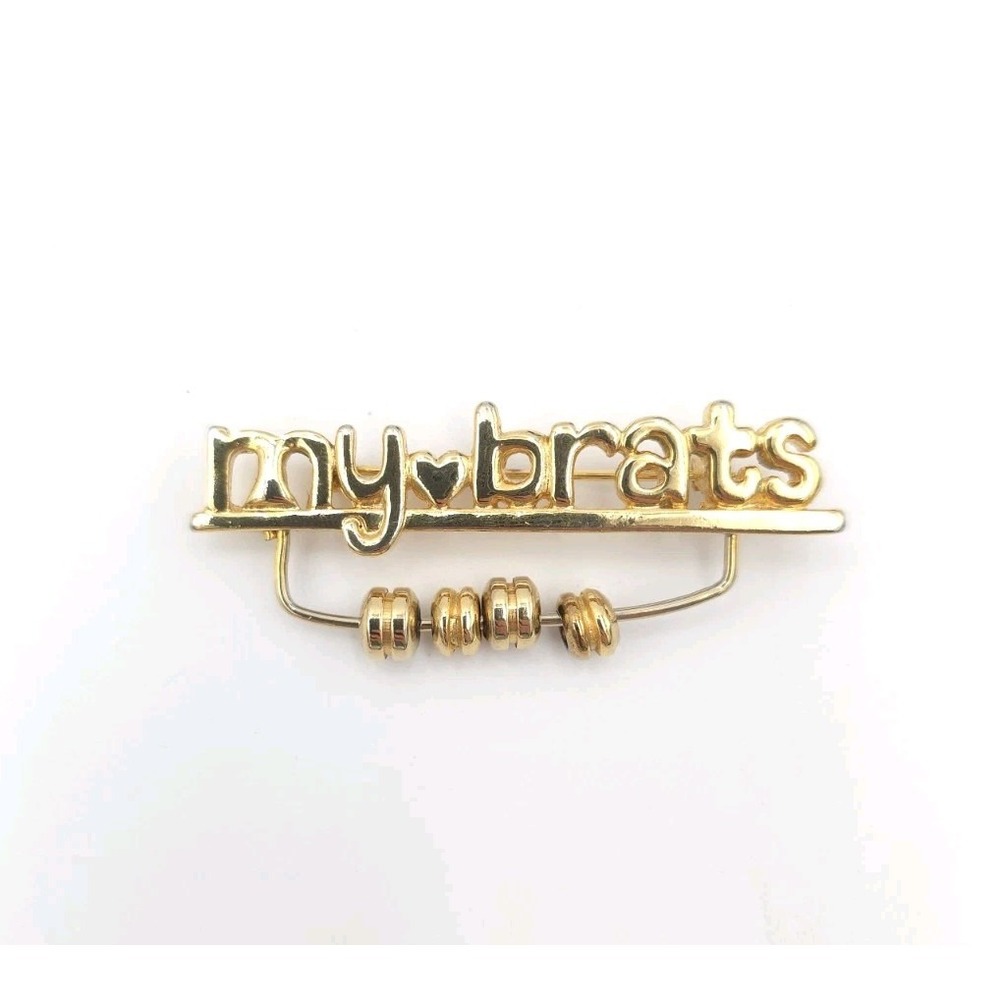 Vintage KIS USA Gold Tone brooch Pin "My Brats" Charm Holder Mom Jewelry